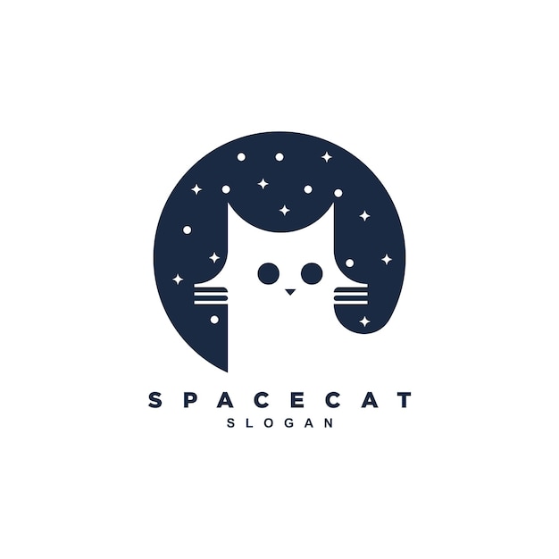 Diseño de logotipo de gato de planeta creativo Insignia de diseño de logotipo de espacio de gatito