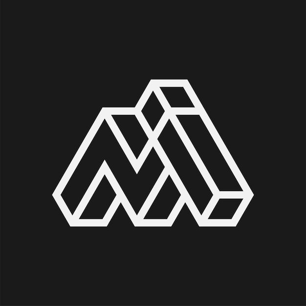 Diseño del logotipo geométrico 3D de la letra MI