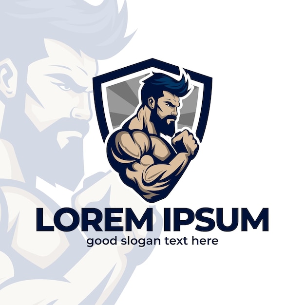 Vector diseño del logotipo del gimnasio muscular emblemas de fitness monocromáticos ilustración del logotipo muscular con forma de escudo