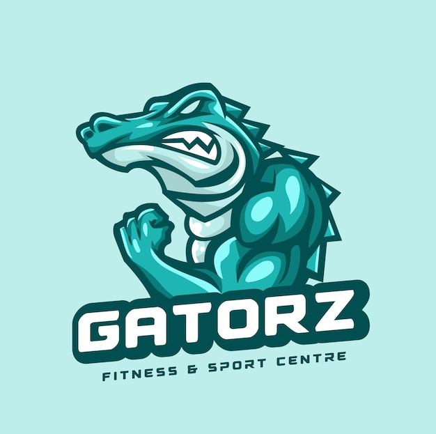 Diseño de logotipo de gimnasio de músculos de cocodrilo