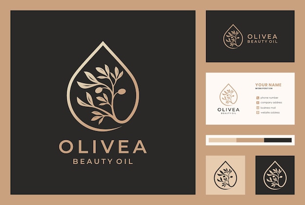 Diseño de logotipo de gota de agua / aceite de oliva dorado con plantilla de tarjeta busniess.