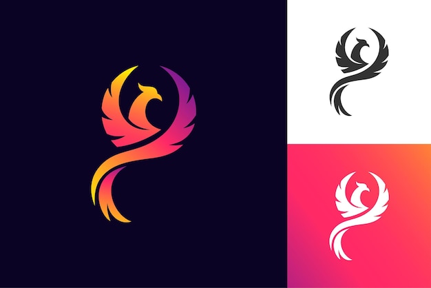 diseño de logotipo con gradiente de ala de fénix abstracto animal ave mosca vector ilustración del logotipo