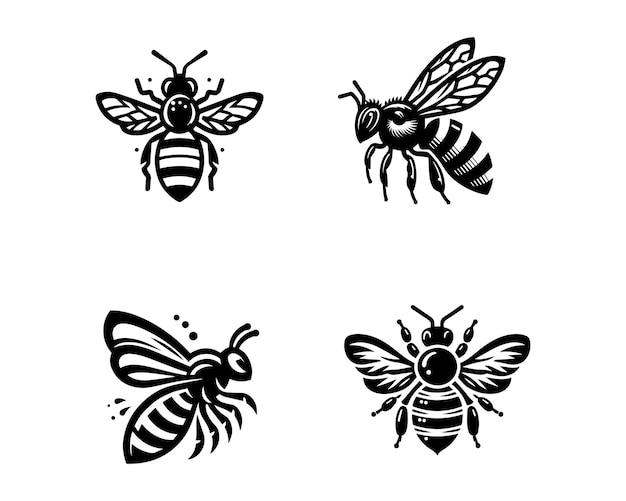 diseño de logotipo gráfico de abeja con icono vectorial de silueta