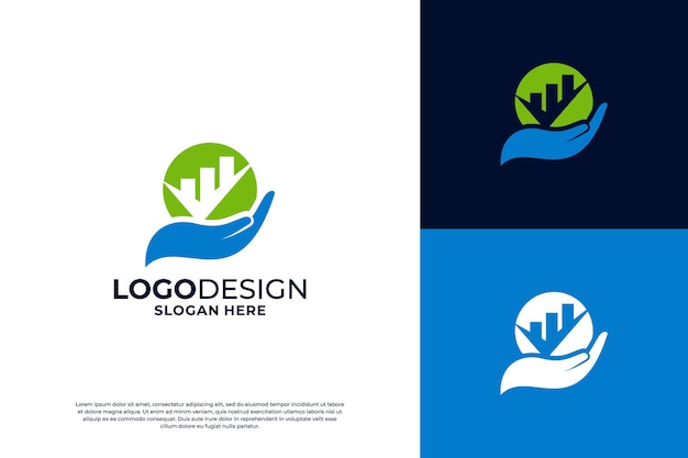 Diseño del logotipo del gráfico financiero con combinación de manos