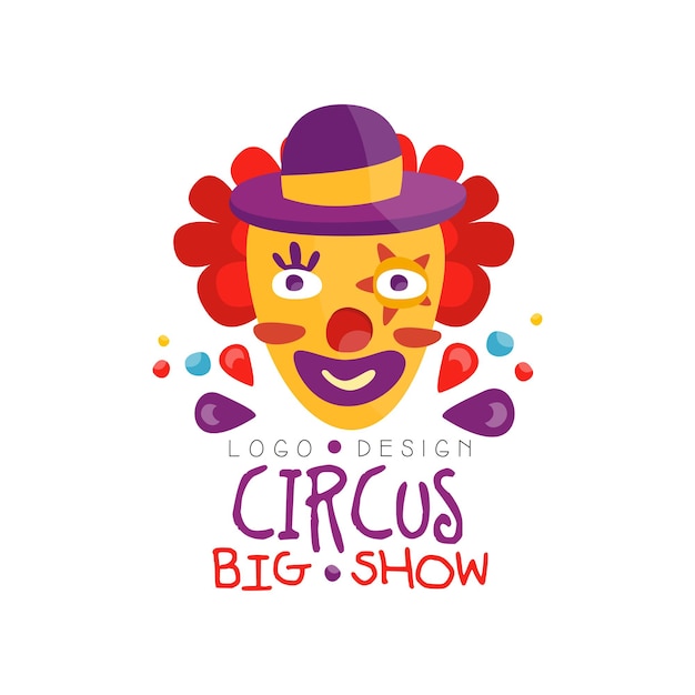 Diseño de logotipo de gran espectáculo de circo, elemento de diseño de insignia de etiqueta de espectáculo festivo de carnaval con payaso divertido puede ser