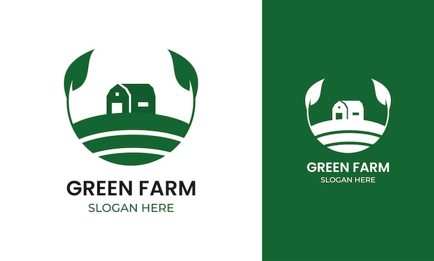 Diseño de logotipo de granja con icono de hoja y concepto verde