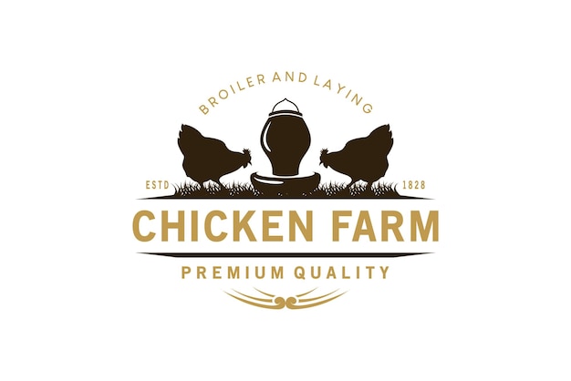 Diseño de logotipo de granja de pollo vintage ilustración de vector de granja de pollos de engorde gallinas ponedoras