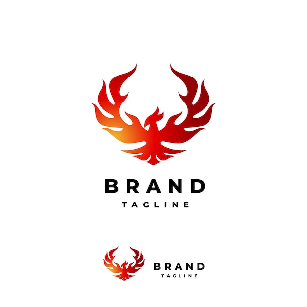 El diseño del logotipo de Great Fire Winged Bird Bird con dos alas en fuego Diseño del logotipo en dos esquemas Retrato