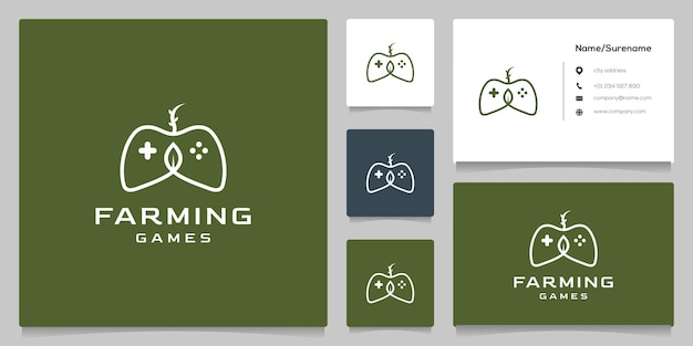 Diseño de logotipo green gamepad fresh leaf nature con estilo de línea