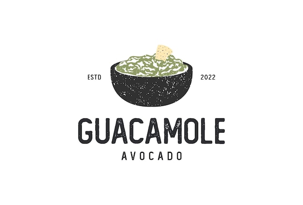 Vector diseño de logotipo de guacamole vintage restaurante mexicano con tazón de aguacate y diseño de icono de nachos