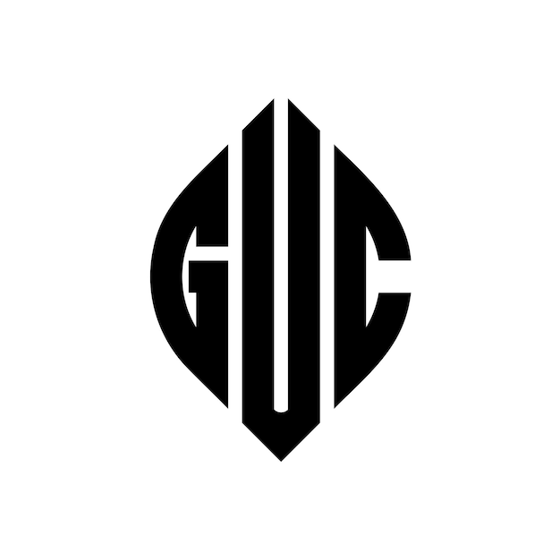 El diseño del logotipo de GUC con letras en círculo con forma de círculo y elipse GUC letras en elipse con estilo tipográfico Las tres iniciales forman un logotipo de círculo GUC Emblema de círculo Monograma Abstracto Carta Marca Vector