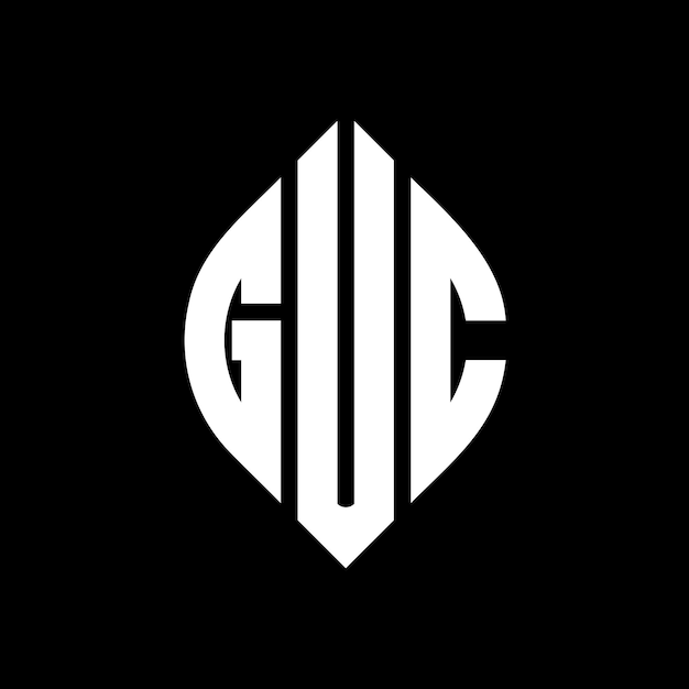 El diseño del logotipo de GUC con letras en círculo con forma de círculo y elipse GUC letras en elipse con estilo tipográfico Las tres iniciales forman un logotipo de círculo GUC Emblema de círculo Monograma Abstracto Carta Marca Vector