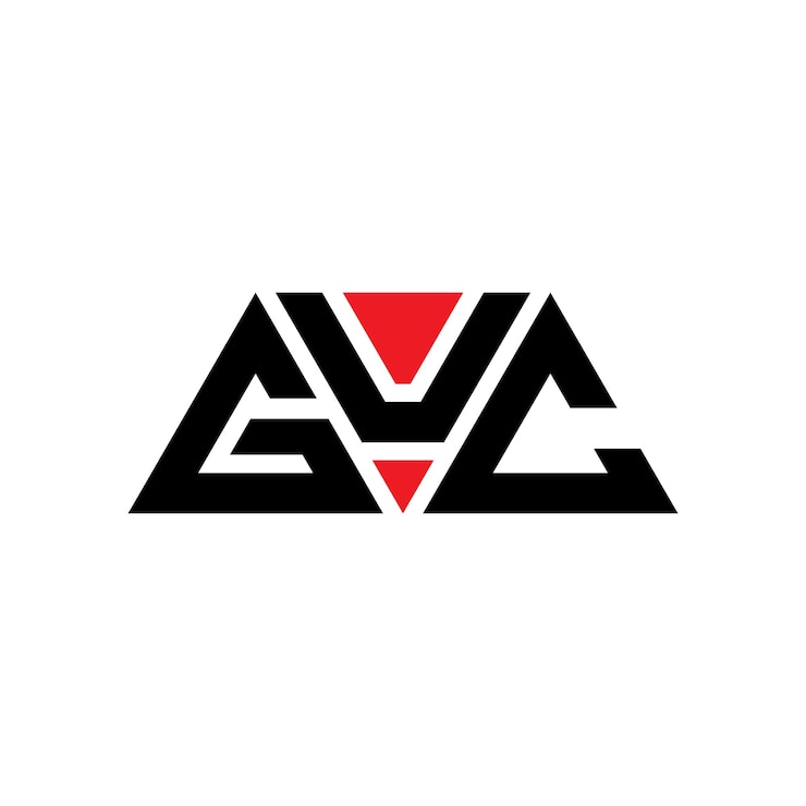 Vector el diseño del logotipo guc triángulo con forma de triángulo guc diseño de logotipo triángulo monograma guc logotipo vectorial triángulo de plantilla con color rojo guc logo triangular sencillo elegante y lujoso guc