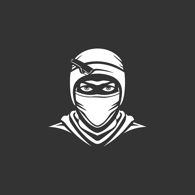 El diseño del logotipo del guerrero ninja en blanco y negro