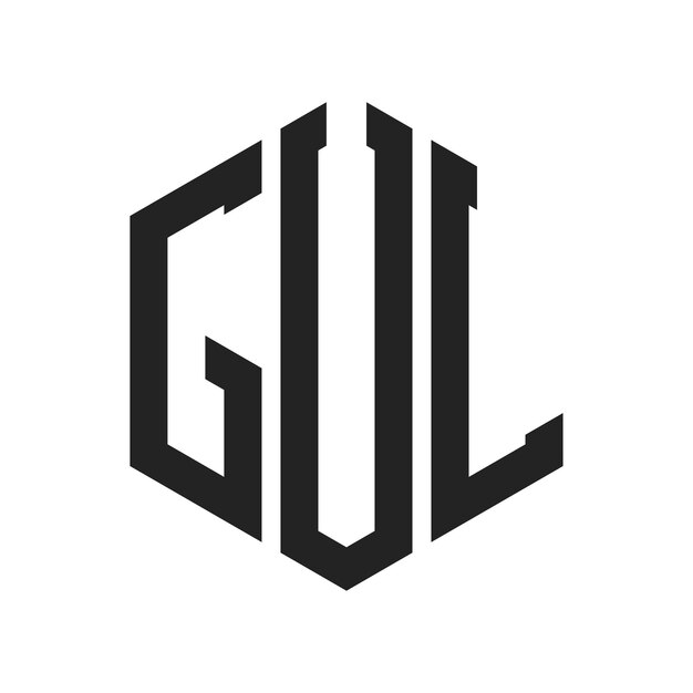 Diseño del logotipo de GUL Letra inicial GUL Monograma Logotipo con forma de hexágono