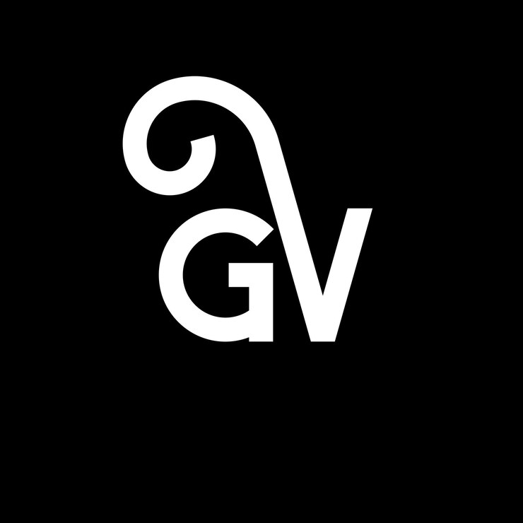 Vector diseño del logotipo de gv con letras en fondo negro gv iniciales creativas concepto del logotipo gv diseño de letras gv diseño de letras blancas en fondo negra g v g v logotipo