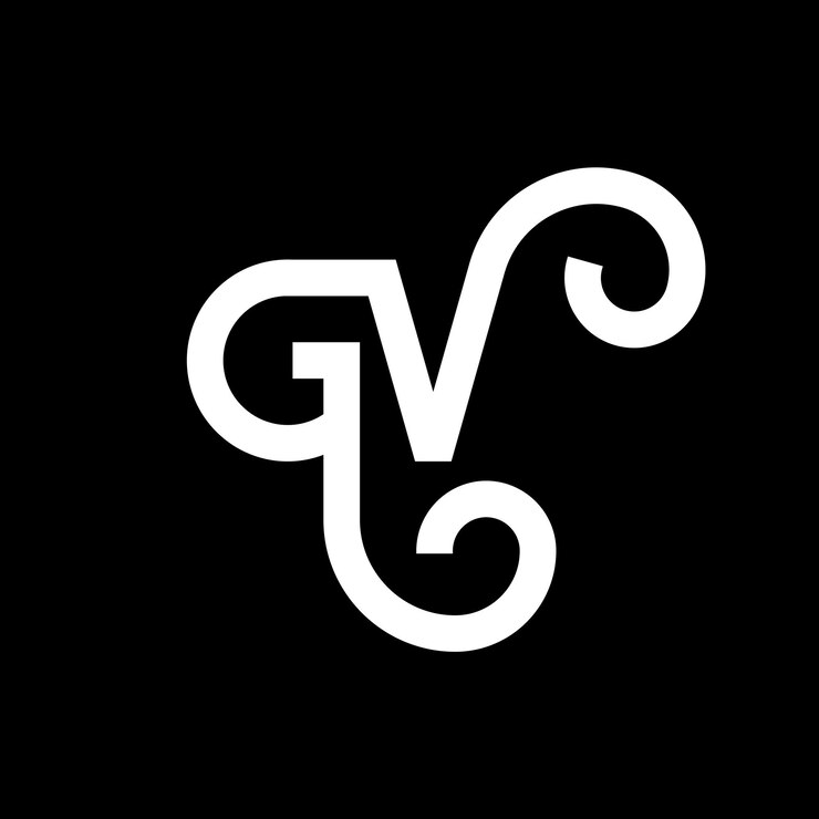 Vector diseño del logotipo de gv con letras en fondo negro gv iniciales creativas concepto del logotipo gv diseño de letras gv diseño de letras blancas en fondo negra g v g v logotipo