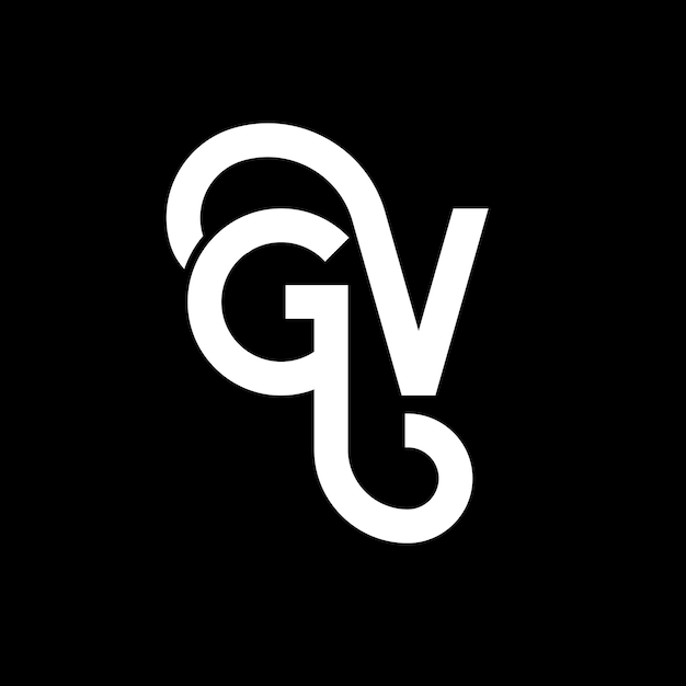 Diseño del logotipo de GV con letras en fondo negro GV iniciales creativas concepto del logotipo gv diseño de letras GV diseño de letras blancas en fondo negra G V g v logotipo