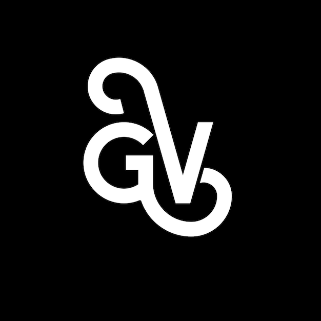 Diseño del logotipo de GV con letras en fondo negro GV iniciales creativas concepto del logotipo gv diseño de letras GV diseño de letras blancas en fondo negra G V g v logotipo
