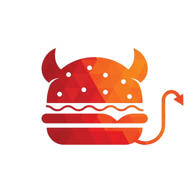 Diseño de logotipo de hamburguesa monstruo Burger Devil Mascot Ilustración Vector