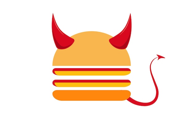 Un diseño de logotipo de hamburguesa monstruosa con una ilustración de la mascota del diablo de la hamburguesa en formato vectorial