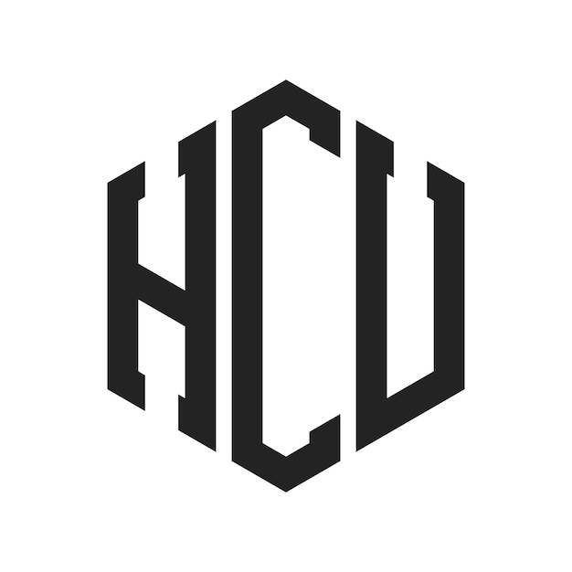Diseño del logotipo de HCU Letra inicial Monograma de HCU Logotipo con forma de hexágono