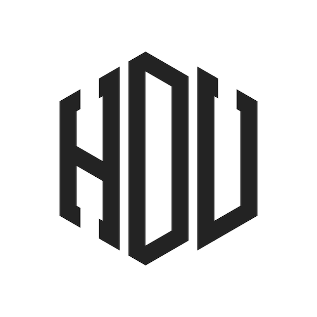 Diseño del logotipo de HDU Letra inicial Monograma de HDU Logotipo con forma de hexágono