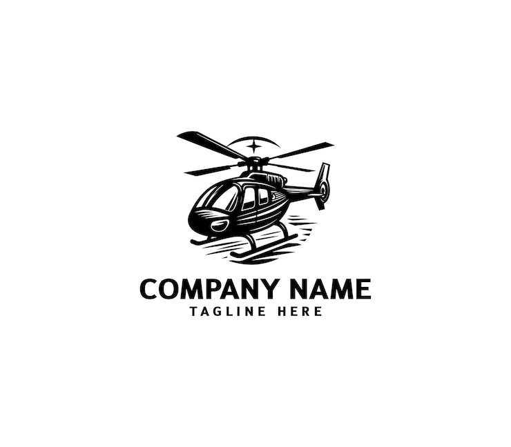 Diseño del logotipo del helicóptero Logotipo del helicòptero volador Silueta del logotipo de helicóptero
