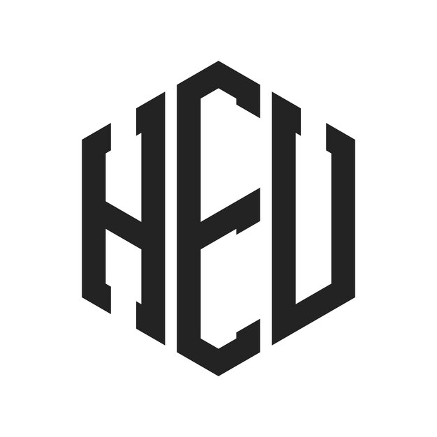 Diseño del logotipo HEU Letra inicial HEU Monograma Logotipo con forma de hexágono