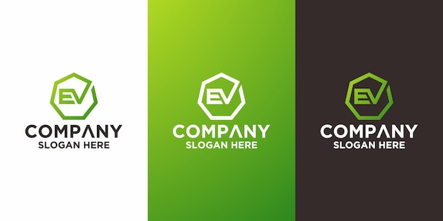 Diseño de logotipo Hexagon Initials Monogram EV o VE