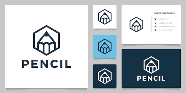 Diseño de logotipo hexagonal de la academia de educación de lápiz geométrico con estilo de arte lineal