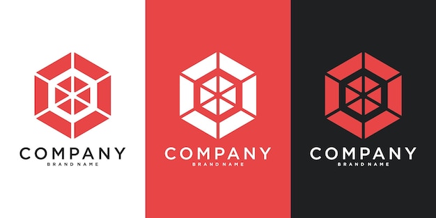 Diseño del logotipo hexagonal con forma moderna Premium Vector
