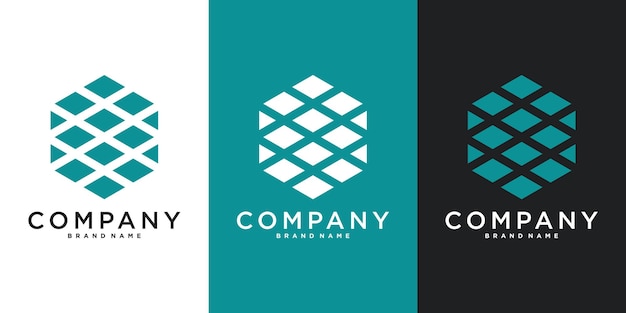 Diseño del logotipo hexagonal con forma moderna Premium Vector
