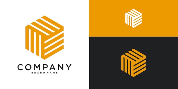 Diseño del logotipo hexagonal con forma moderna Premium Vector
