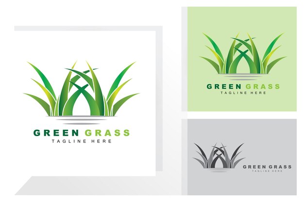 Diseño logotipo hierba verde granja paisaje ilustración vector paisaje natural