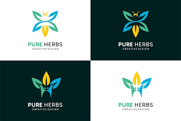 Diseño de logotipo de hierbas naturales con concepto de ilustración de icono de hoja creativa