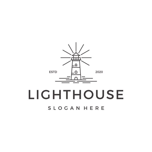 Vector diseño de logotipo de hipster monoline lighthouse