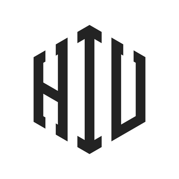 Diseño del logotipo de HIU Letra inicial HIU Monograma Logotipo con forma de hexágono