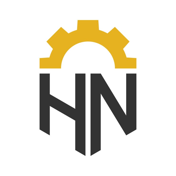Vector diseño del logotipo de hn gear para la fábrica de reparación del centro de servicios, el negocio industrial digital y mecánico