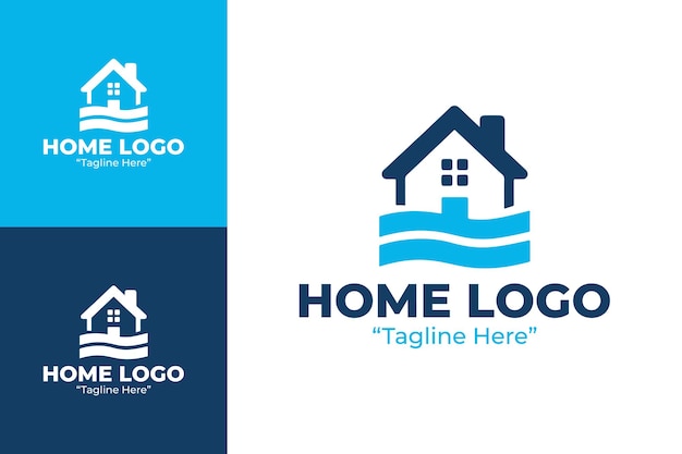 Diseño de logotipo de hogar moderno en azul y blanco para bienes raíces y servicios para el hogar