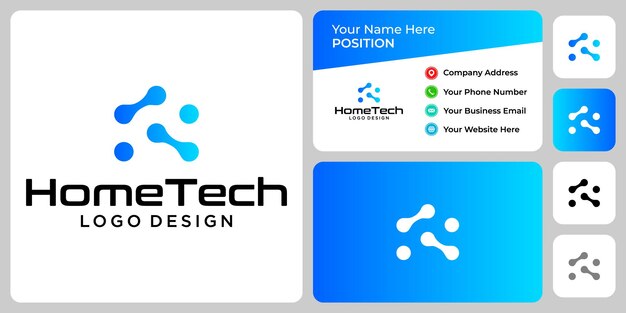 Diseño de logotipo de hogar y tecnología con plantilla de tarjeta de visita