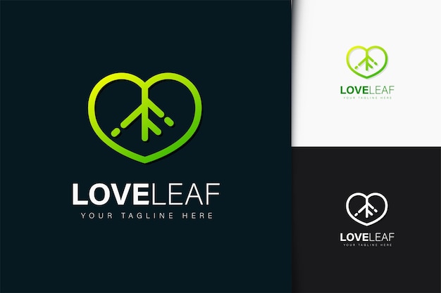 Diseño de logotipo de hoja de amor con degradado.