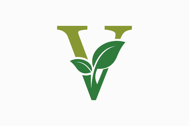 diseño del logotipo de la hoja del árbol con la letra logotipo v consept vector premium