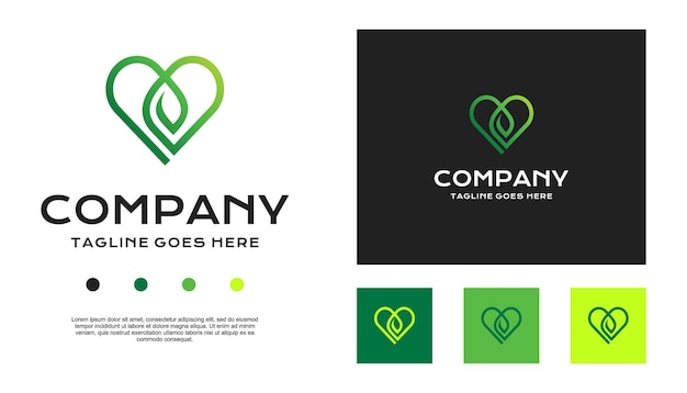 Diseño de logotipo de hoja de corazón adecuado para empresas que se preocupan por la sostenibilidad ambiental, etc.