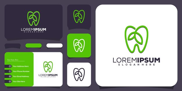 Diseño de logotipo de hoja dental monolina abstracta