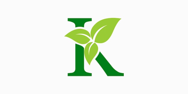 diseño del logotipo de la hoja con la letra logotipo k consept vector premium
