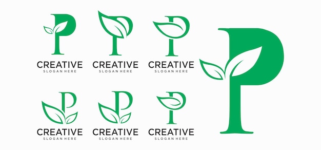 Diseño de logotipo de hoja de letra p concepto ecológico logotipo de hoja natural para productos agrícolas belleza