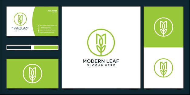 Diseño de logotipo de hoja moderna y tarjeta de visita