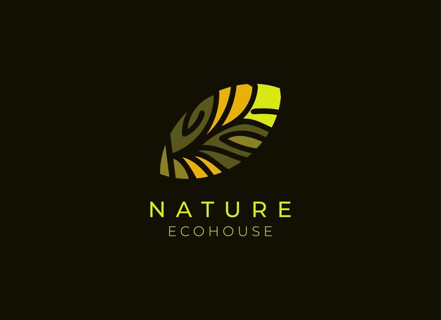 Vector diseño de logotipo de hoja de naturaleza colorida con formas de líneas abstractas en el interior utilizable para la comunidad empresarial