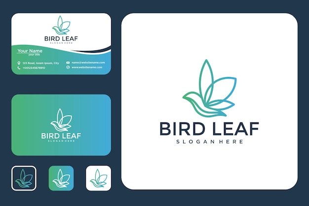 Diseño de logotipo de hoja de pájaro y tarjeta de visita